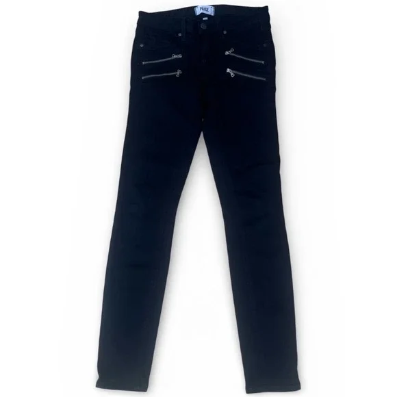 Paige Black Skinny Jeans Women Size 26 Double Zipper Accents Stretch Denim - Picture 3 of 3